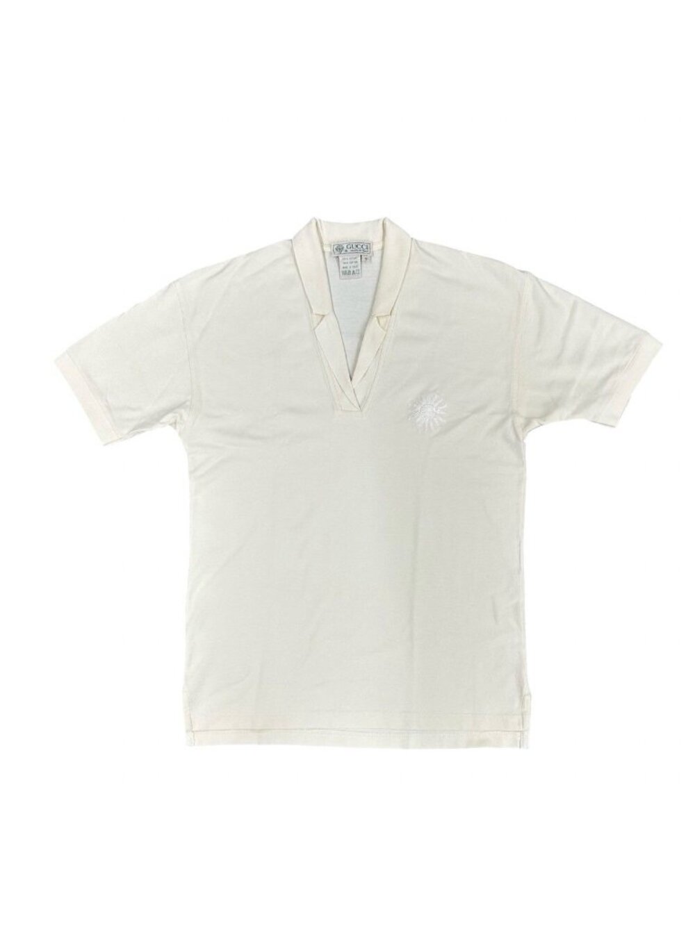 Gucci Motif Embroidery Cotton Short Sleeve Polo Shirt Top Ivory S